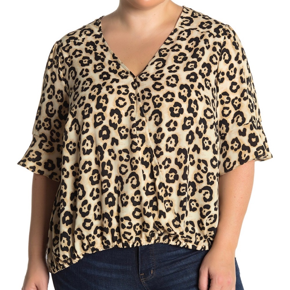NWT Sanctuary flutter sleeve leopard blouse 2X